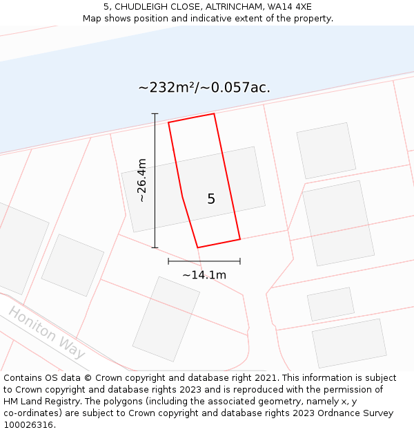5, CHUDLEIGH CLOSE, ALTRINCHAM, WA14 4XE: Plot and title map