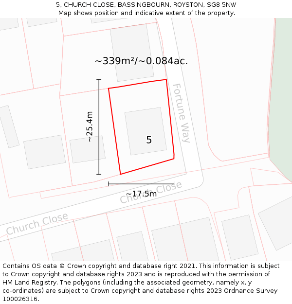 5, CHURCH CLOSE, BASSINGBOURN, ROYSTON, SG8 5NW: Plot and title map