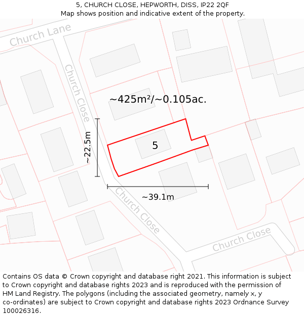 5, CHURCH CLOSE, HEPWORTH, DISS, IP22 2QF: Plot and title map