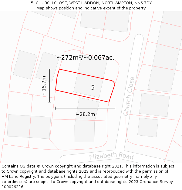5, CHURCH CLOSE, WEST HADDON, NORTHAMPTON, NN6 7DY: Plot and title map