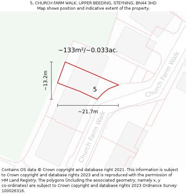 5, CHURCH FARM WALK, UPPER BEEDING, STEYNING, BN44 3HD: Plot and title map