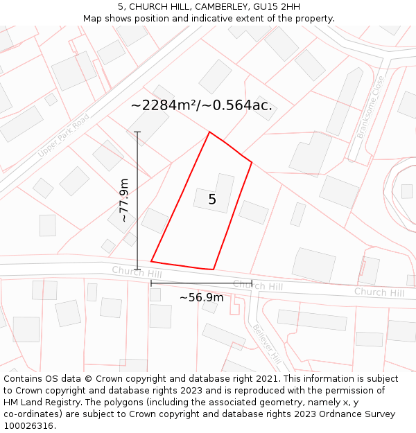 5, CHURCH HILL, CAMBERLEY, GU15 2HH: Plot and title map