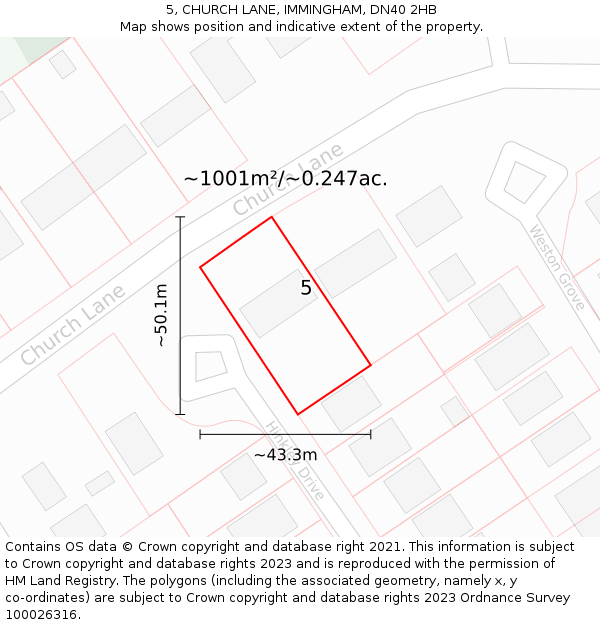 5, CHURCH LANE, IMMINGHAM, DN40 2HB: Plot and title map