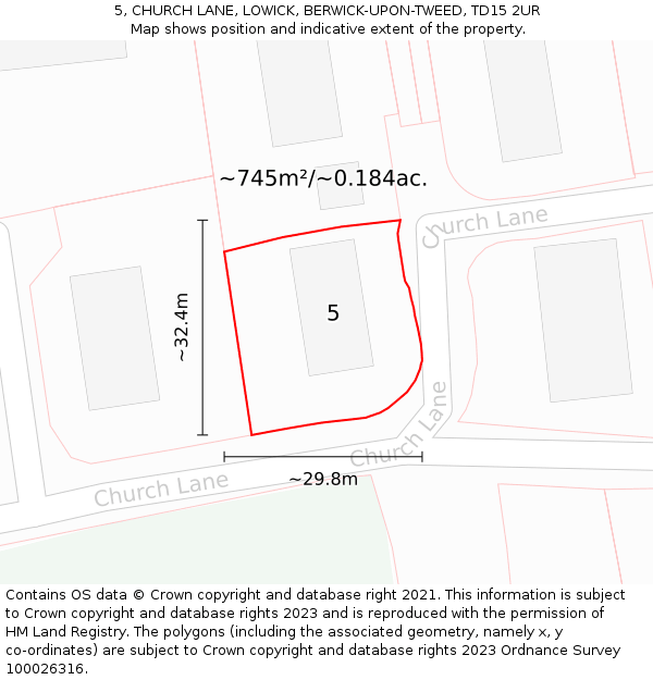 5, CHURCH LANE, LOWICK, BERWICK-UPON-TWEED, TD15 2UR: Plot and title map