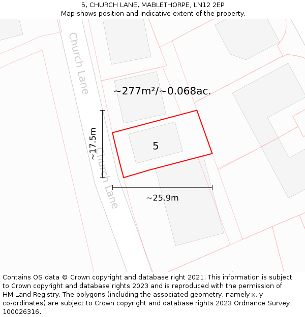 5, CHURCH LANE, MABLETHORPE, LN12 2EP: Plot and title map