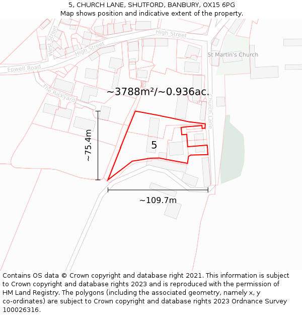 5, CHURCH LANE, SHUTFORD, BANBURY, OX15 6PG: Plot and title map