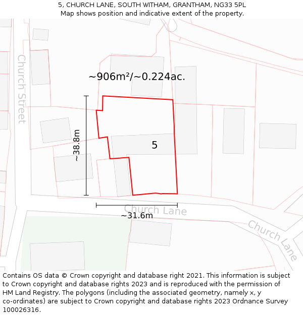5, CHURCH LANE, SOUTH WITHAM, GRANTHAM, NG33 5PL: Plot and title map