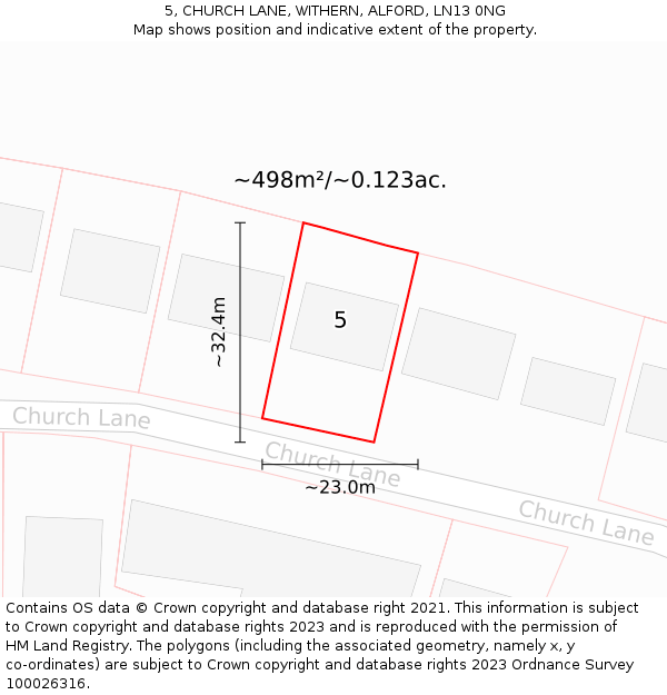 5, CHURCH LANE, WITHERN, ALFORD, LN13 0NG: Plot and title map