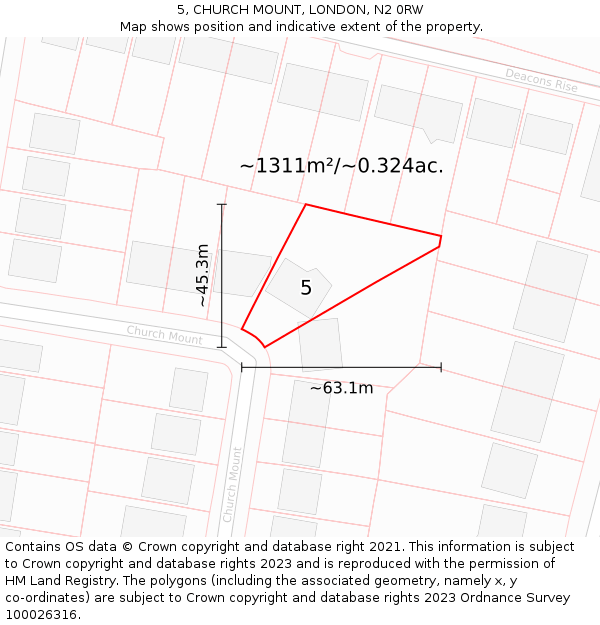 5, CHURCH MOUNT, LONDON, N2 0RW: Plot and title map