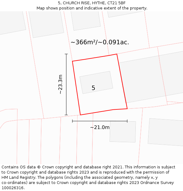 5, CHURCH RISE, HYTHE, CT21 5BF: Plot and title map