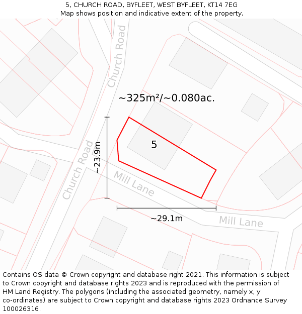 5, CHURCH ROAD, BYFLEET, WEST BYFLEET, KT14 7EG: Plot and title map
