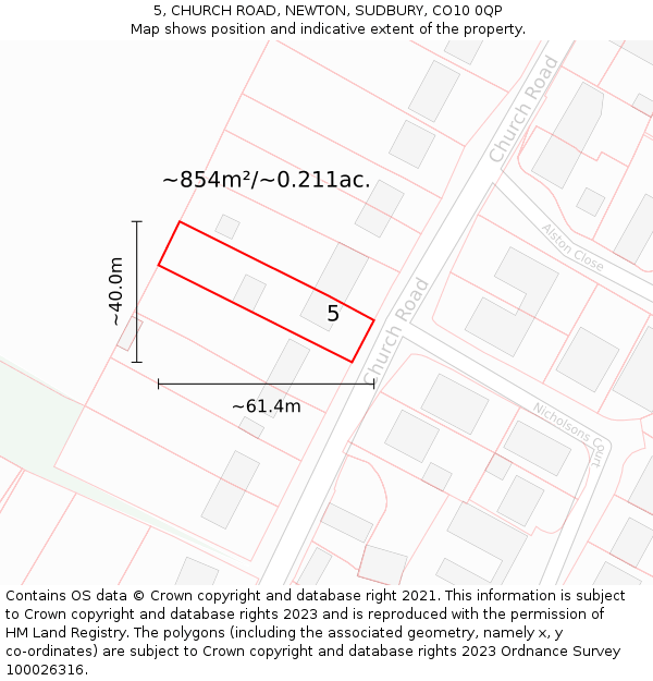 5, CHURCH ROAD, NEWTON, SUDBURY, CO10 0QP: Plot and title map