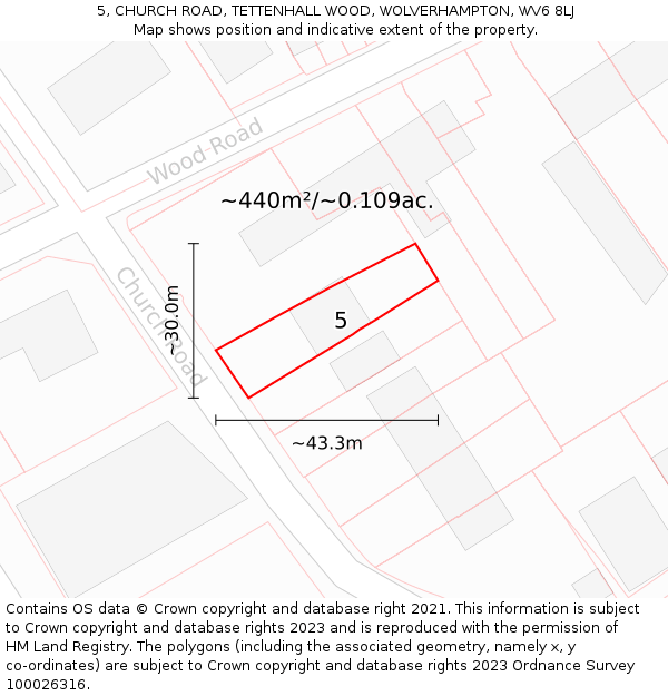 5, CHURCH ROAD, TETTENHALL WOOD, WOLVERHAMPTON, WV6 8LJ: Plot and title map
