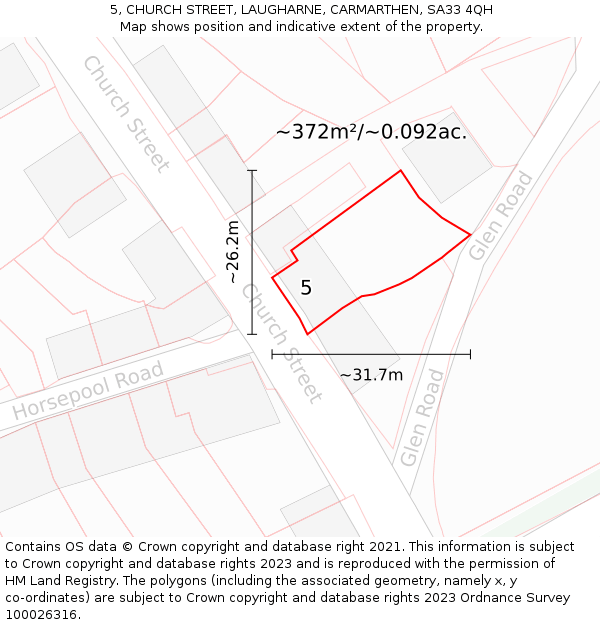 5, CHURCH STREET, LAUGHARNE, CARMARTHEN, SA33 4QH: Plot and title map