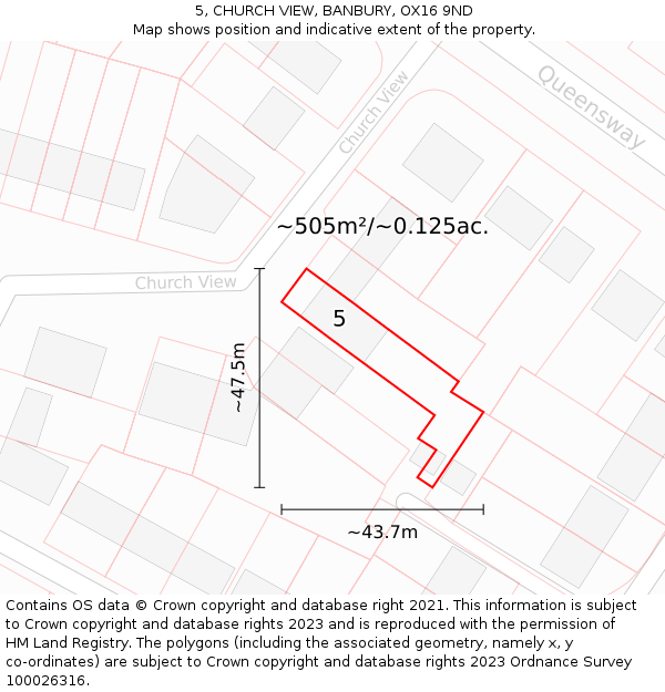 5, CHURCH VIEW, BANBURY, OX16 9ND: Plot and title map