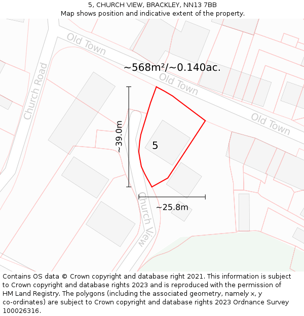 5, CHURCH VIEW, BRACKLEY, NN13 7BB: Plot and title map
