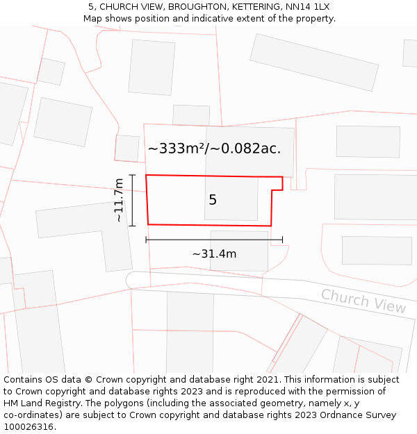 5, CHURCH VIEW, BROUGHTON, KETTERING, NN14 1LX: Plot and title map