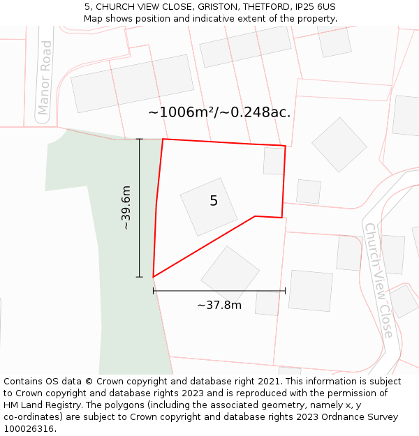 5, CHURCH VIEW CLOSE, GRISTON, THETFORD, IP25 6US: Plot and title map