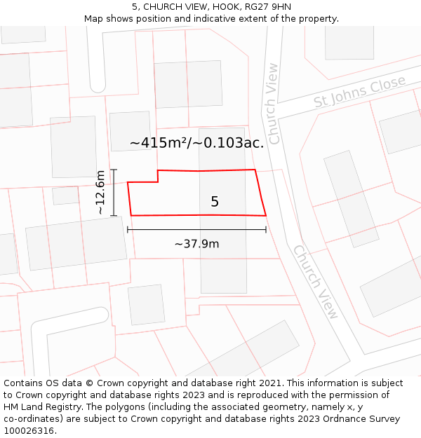 5, CHURCH VIEW, HOOK, RG27 9HN: Plot and title map