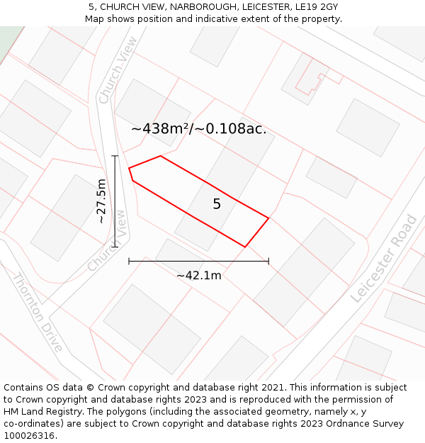 5, CHURCH VIEW, NARBOROUGH, LEICESTER, LE19 2GY: Plot and title map