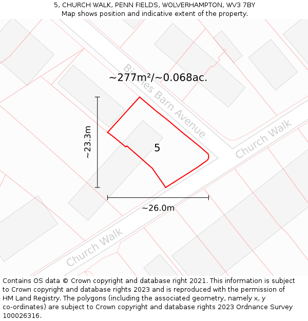 5, CHURCH WALK, PENN FIELDS, WOLVERHAMPTON, WV3 7BY: Plot and title map