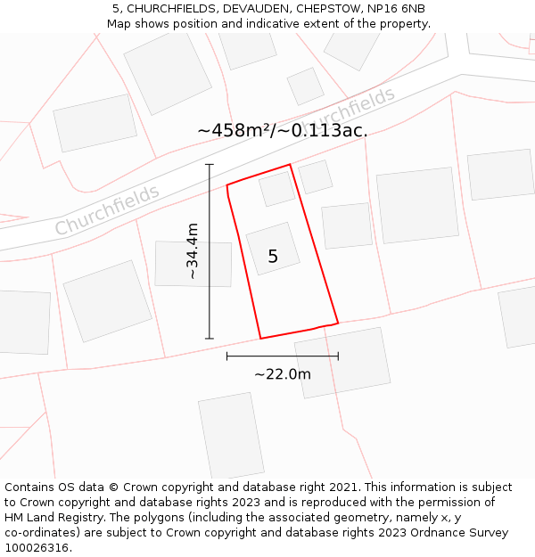 5, CHURCHFIELDS, DEVAUDEN, CHEPSTOW, NP16 6NB: Plot and title map