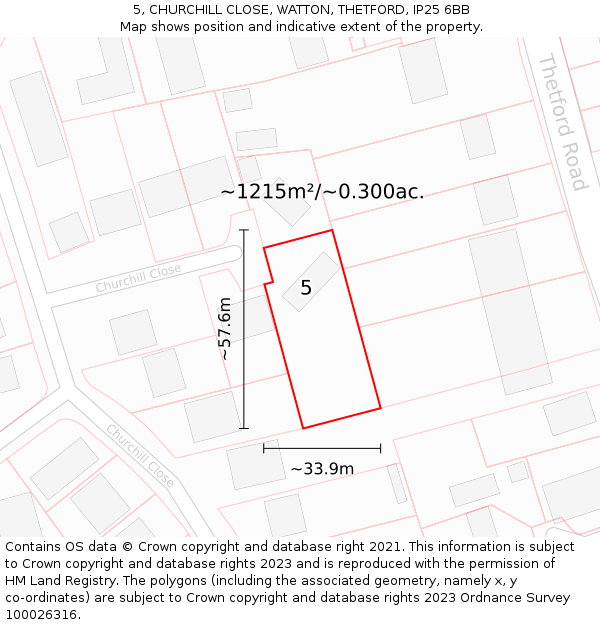 5, CHURCHILL CLOSE, WATTON, THETFORD, IP25 6BB: Plot and title map