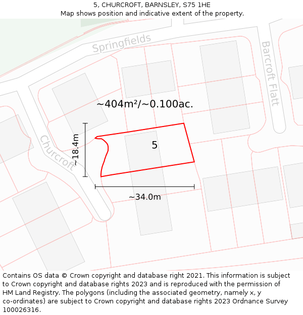 5, CHURCROFT, BARNSLEY, S75 1HE: Plot and title map