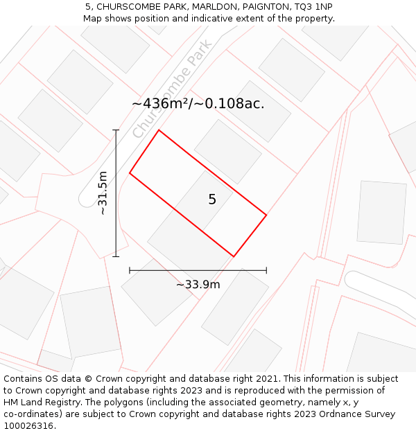 5, CHURSCOMBE PARK, MARLDON, PAIGNTON, TQ3 1NP: Plot and title map