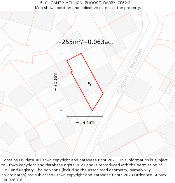 5, CILGANT Y MEILLION, RHOOSE, BARRY, CF62 3LH: Plot and title map