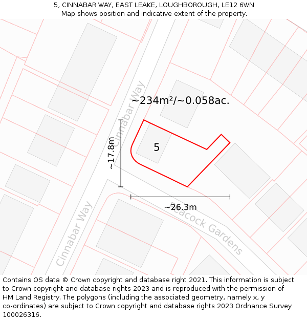 5, CINNABAR WAY, EAST LEAKE, LOUGHBOROUGH, LE12 6WN: Plot and title map