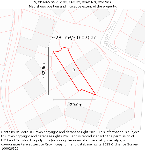 5, CINNAMON CLOSE, EARLEY, READING, RG6 5GP: Plot and title map
