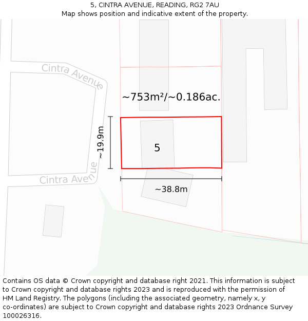 5, CINTRA AVENUE, READING, RG2 7AU: Plot and title map
