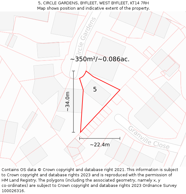 5, CIRCLE GARDENS, BYFLEET, WEST BYFLEET, KT14 7RH: Plot and title map