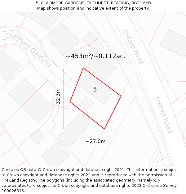 5, CLAIRMORE GARDENS, TILEHURST, READING, RG31 6YD: Plot and title map