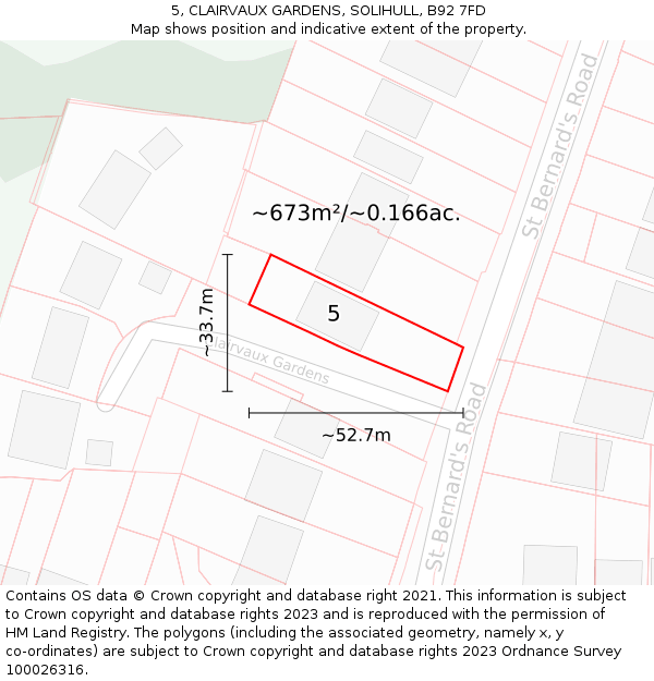 5, CLAIRVAUX GARDENS, SOLIHULL, B92 7FD: Plot and title map