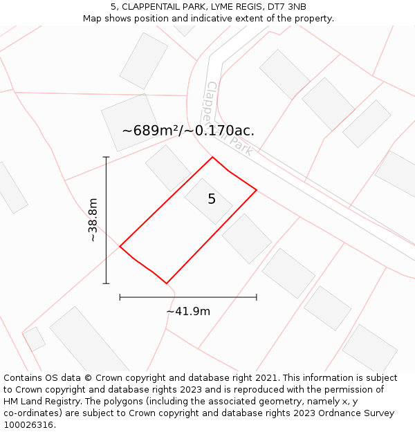 5, CLAPPENTAIL PARK, LYME REGIS, DT7 3NB: Plot and title map