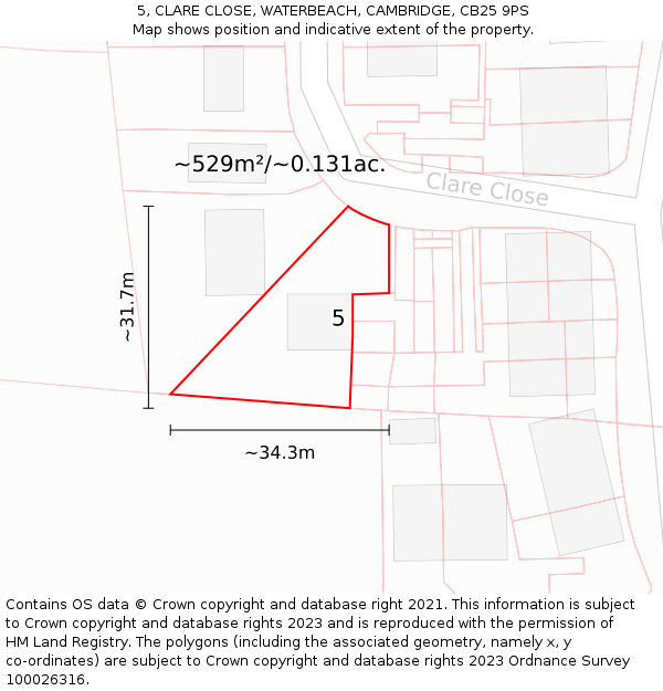 5, CLARE CLOSE, WATERBEACH, CAMBRIDGE, CB25 9PS: Plot and title map