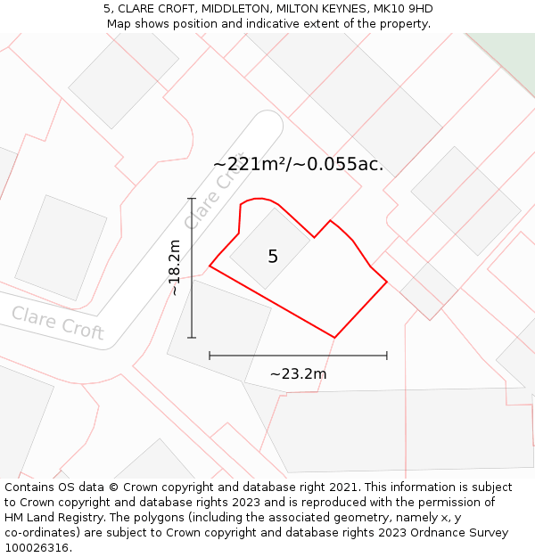 5, CLARE CROFT, MIDDLETON, MILTON KEYNES, MK10 9HD: Plot and title map