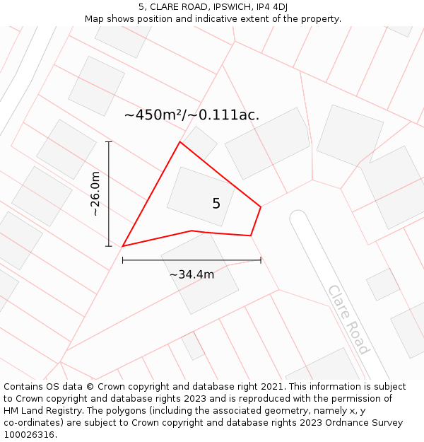 5, CLARE ROAD, IPSWICH, IP4 4DJ: Plot and title map