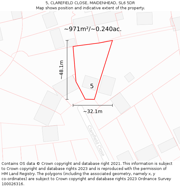 5, CLAREFIELD CLOSE, MAIDENHEAD, SL6 5DR: Plot and title map