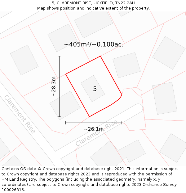 5, CLAREMONT RISE, UCKFIELD, TN22 2AH: Plot and title map