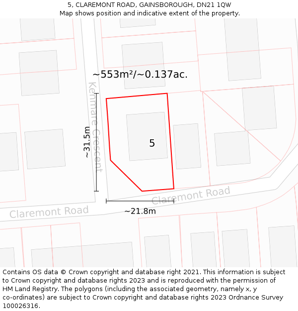 5, CLAREMONT ROAD, GAINSBOROUGH, DN21 1QW: Plot and title map