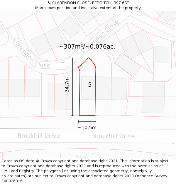 5, CLARENDON CLOSE, REDDITCH, B97 6ST: Plot and title map