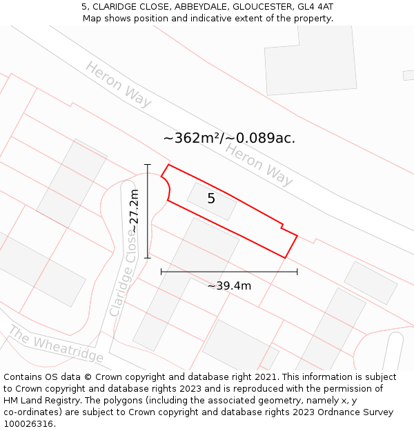 5, CLARIDGE CLOSE, ABBEYDALE, GLOUCESTER, GL4 4AT: Plot and title map
