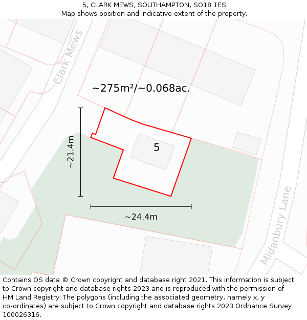 5, CLARK MEWS, SOUTHAMPTON, SO18 1ES: Plot and title map