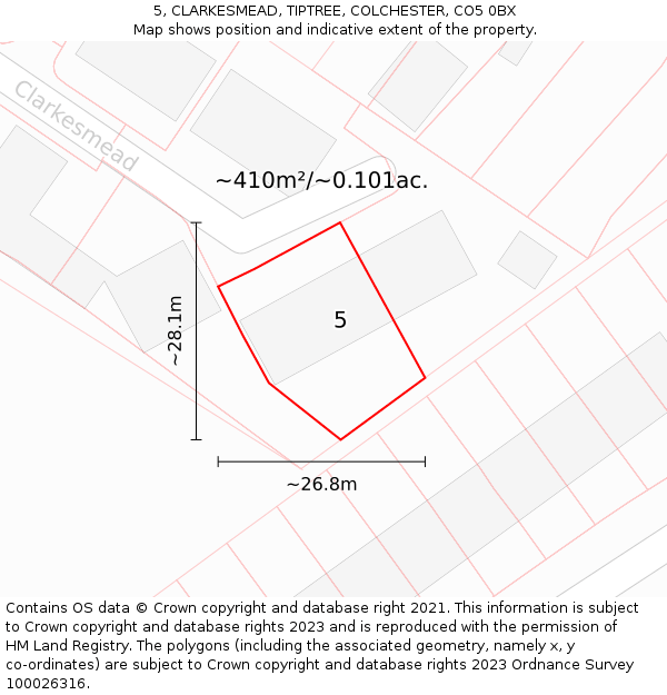 5, CLARKESMEAD, TIPTREE, COLCHESTER, CO5 0BX: Plot and title map