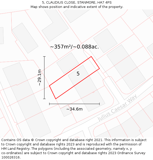 5, CLAUDIUS CLOSE, STANMORE, HA7 4PS: Plot and title map