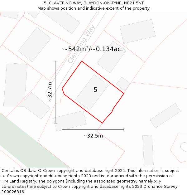 5, CLAVERING WAY, BLAYDON-ON-TYNE, NE21 5NT: Plot and title map