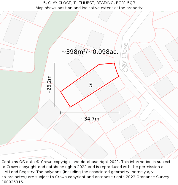 5, CLAY CLOSE, TILEHURST, READING, RG31 5QB: Plot and title map